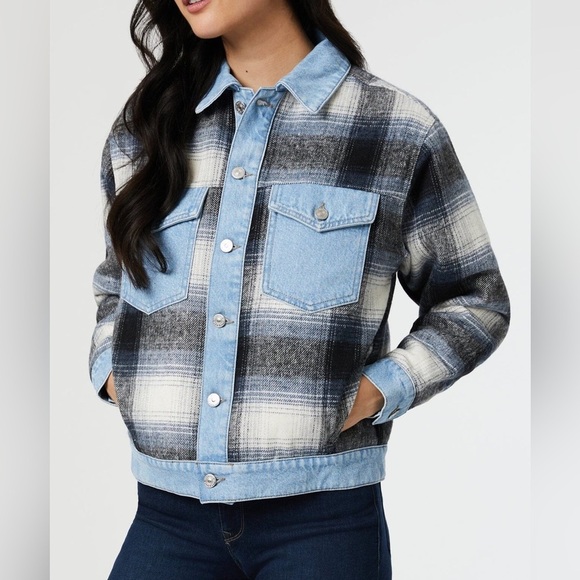 Mavi Nellie Denim Jacket Denim Jacket | Grey Plaid NWOT A3 - Picture 2 of 12